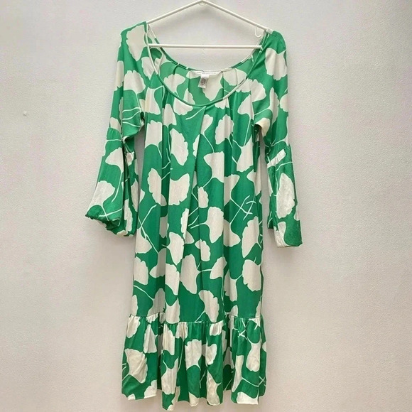 DVF - Green Ginko Print Silk Dress - Picture 2 of 10